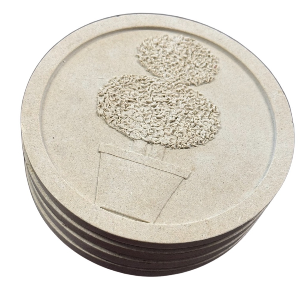Beige Coaster Set with Topiary Design